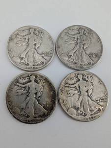 lot 47 image: Walking Liberty Half Dollars - 1942 (4 coins) 90% Silver