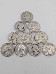 lot 48 image: Washington Quarters (Lot of 10) - 1942-1962 90% Silver