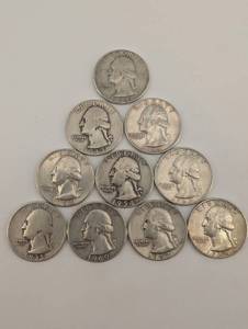 lot 49 image: Lot Of 10 90% Washington Quarters