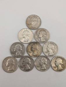 lot 51 image: Lot Of 10 90% Washington Quarters
