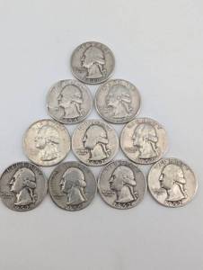 lot 52 image: Lot Of 10 90% Washington Quarters