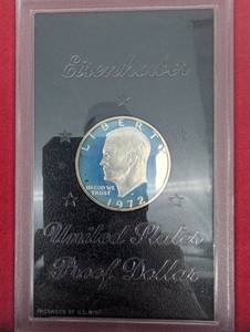 lot 63 image: 40% Silver 1972 Eisenhower Dollar Proof Coin - One Dollar, U.S. Mint Packaging (Ike Dollar)