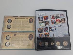 lot 68 image: Return to Monticello Nickel Sets (2) & 1980s Stamp Sheet & 5-Coin Folder