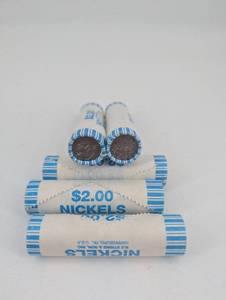 lot 85 image: Buffalo Nickels in Bank Wrappers - $2.00 Nickels, Assorted Rolls