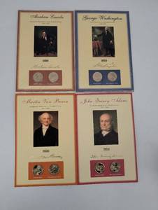 lot 102 image: Presidential Coin Cards Set - Lincoln, Washington, Van Buren & Adams (4-Pack)