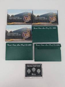 lot 109 image: Westward Journey Nickel Series Coin Set (2005) - US Mint Proof Sets (1995, 1997, 1998) - Wartime Steel Cents