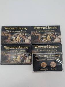 lot 110 image: Westward Journey Commemoratives - Box Set (4 Boxes) & Sacagawea Dollar 2001 Philadelphia & Denver