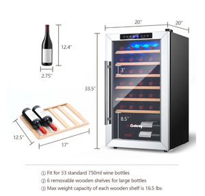 lot 8 image: Costway 20 Inch Cooler Refrigerator for 33 Bottles with Tempered Glass Door Model JV10090US-SL