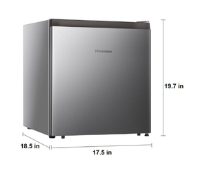 lot 64 image: Hisense 1.6 Cu Ft Single Door Mini Fridge, Silver, Energy Star, Model WMS017M6XVE (Transit Damage, See Photos)