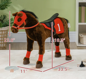 lot 79 image: Qaba Ride on Horse for Kids 3-8 Years Old w Neighing Sound, Saddle & Stirrups