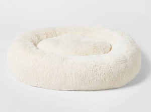 lot 90 image: Boots & Barkley Donut Bolster Dog Bed- Cream - XL - 42 Inches (L), 8 Inches (H) x 32 Inches (W)