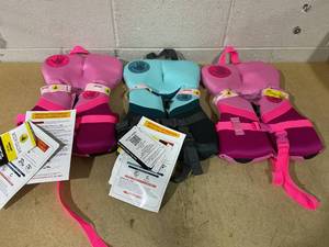 lot 93 image: LOT OF 3 Body Glove Infants Evoprene PFD Life Jacket and Vest, Less Than 33 LBS