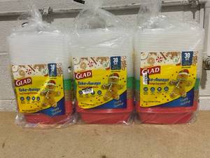 lot 222 image: LOT OF 3 Glad Take Aways Food Storage Containers (30 Sets Per Pack)