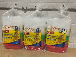 lot 223 image: LOT OF 3 Glad Take Aways Food Storage Containers (30 Sets Per Pack)