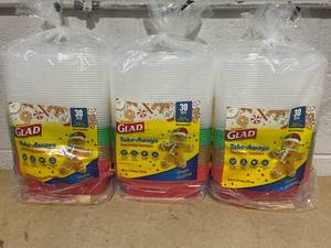 lot 225 image: LOT OF 3 Glad Take Aways Food Storage Containers (30 Sets Per Pack)