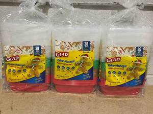 lot 226 image: LOT OF 3 Glad Take Aways Food Storage Containers (30 Sets Per Pack)