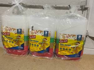 lot 228 image: LOT OF 3 Glad Take Aways Food Storage Containers (30 Sets Per Pack)