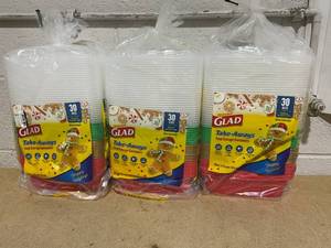 lot 229 image: LOT OF 3 Glad Take Aways Food Storage Containers (30 Sets Per Pack)
