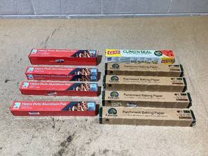 lot 115 image: LOT OF 9 Aluminum Foil, Food Wrap, & Parchment Baking Paper
