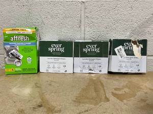 lot 278 image: LOT OF 4 Everspring Laundry Detergent Sheets & Affresh Washing Machine Cleaner
