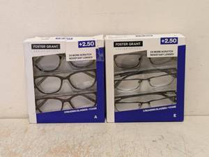 lot 53 image: (2) NEW FOSTER GRANT 2.50 READING GLASSES 3PK
