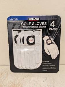 lot 75 image: NEW KIRKLAND SIGNATURE PREMIUM CABRETTA LEATHER GOLF GLOVES LARGE 4PK
