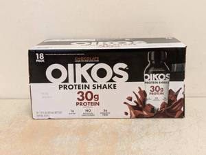lot 173 image: OIKOS PROTEIN SHAKE CHOCOLATE 30g PROTEIN 18 pk