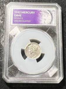 lot 06 image: 1942-D US MERCURY DIME SLABBED UNC