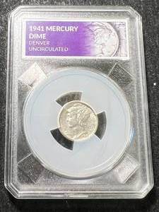 lot 19 image: 1941-D US MERCURY DIME SLABBED UNC