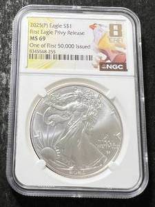lot 21 image: 2025 AMERICAN SILVER EAGLE NGC MS69