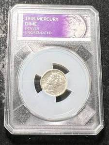 lot 32 image: 1945-D US MERCURY DIME SLABBED UNC