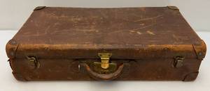Antique Leather Suitcase (Lock Need Repair)