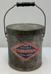Vintage Metal Behrens Metal Bucket, With Lid And Wooden Handle