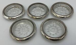 Vintage Silver Plate And Glass Coasters