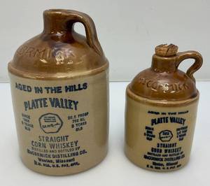 Two Collectible MCCormick Platte Valley Striaght Corn Whiskey Miniature Jugs 5 & 6 34