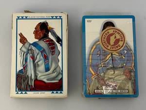 Two Vintage GREAT NORTHERN RAILROAD Winold Reiss (1 Semi Factory Sealed) With Revenue Stamps Playing Cards