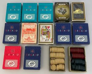 Misc. Vintage Collectible Playing Cards Including Casino Cards, Vintage Miniature Poker Chips (In Original Boxes) And More