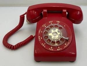 Vintage Red Rotary Phone With Vintage Cord