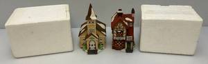 Misc. Vintage Dept. 56 Heritage Collection Dickens Village Series BUMPSTEAD NYE CLOAKS &  SLEEPY HOLLOW CHURCH In Original STYROFOAM