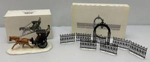 Vintage Dept. 56 Heritage Collection KINGS ROAD CAB And VICTORIAN WROUGHT IRON FENCE & GATE In Original Boxes