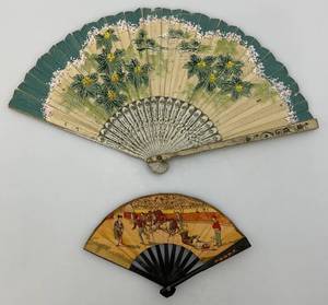 Two Antique Oriental Folding Fans 1 5 1 8 34