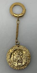 Vintage St. Christopher Protect Us Gold Tone Locket Keychain