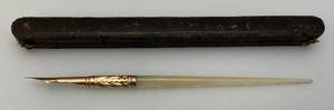 Antique Mother Of Pearl Gold Tip Dip Ink Pen In Original Box