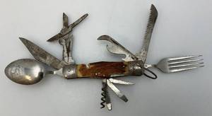 Vintage Korium Japan Camping Scout Knife WSpoon, Fork, Scissor And More