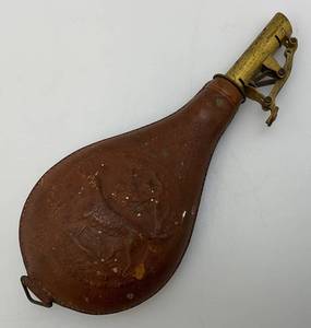 Civil War Era Black Powder Embossed Leather Flask
