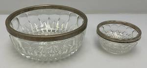 MCM Vintage Silver Plated Rim Cut Glass Bowls 9 & 5
