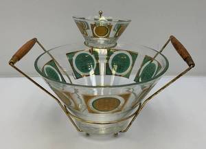 RARE Vintage MCM Pasinski Chip & Dip Snack Bowl WStand Hollywood Regency