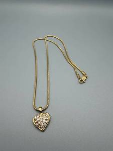 lot 58 image: Heart Pendant Necklace - Gold-Tone, 18-Inch Snake Chain, Crystal Heart