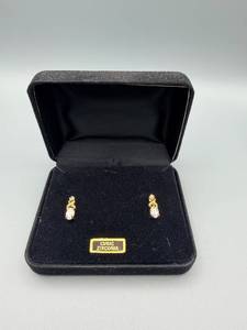 lot 61 image: CZ Earrings - Cubic Zirconia Gold-Tone Stud Drops (Pair)