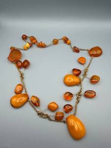 lot 81 image: Orange Bead Necklace - 26 Long - Teardrop & Round Beads
